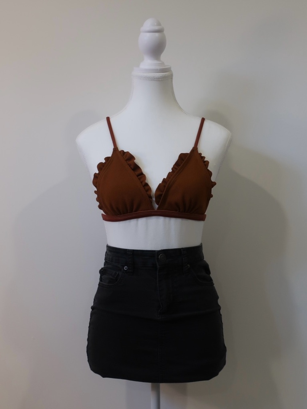 Zaful Terracotta Rust Ruffle Triangle Bikini Boho Coastal Cowgirl Swimwear Small
